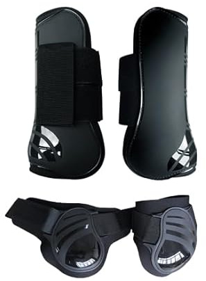 Merauno® Guêtres pour chevaux, lot de 4, paire de guêtres pour avant et arrière, coque rigide et fermeture Velcro pour femmes et hommes, en PU robuste et élastique, bottes pour tendons, classique (S