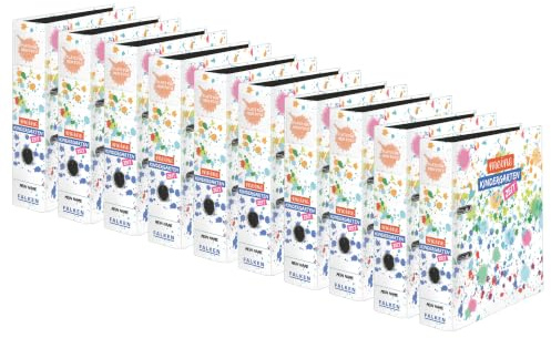 FALKEN 10x Kindergarten-Ordner 8 cm breit DIN A4 Motiv Kleckse | Made in Germany mit Einstecktasche Kinderordner Kita Kind Portfolio