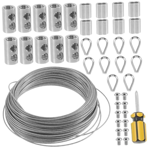 Mobestech Cuerda Alambre Cortinas 30m Kit De Cable Acero Guardacabos Ideal Para Balcones