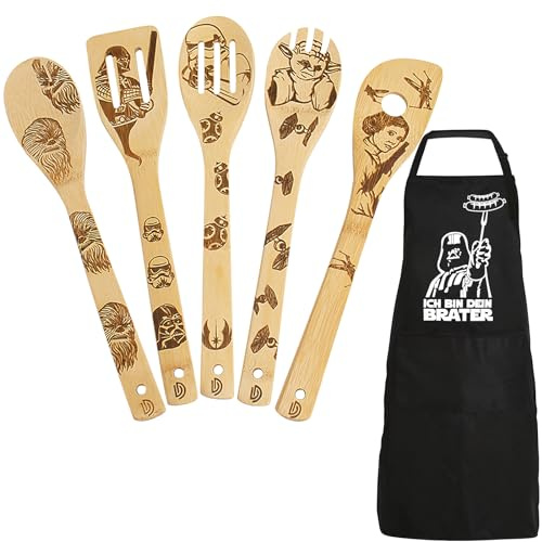 DaceStar - Star Delantal para Barbacoa y Cuchara de Cocina de Madera, Star Regalo Wars, Divertido Merch de Cocina, Decoración