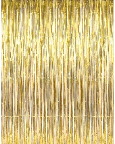 ZAMXHUG Lametta Vorhänge Glitzer Deko Gold - Folien Fransen Lametta Vorhange Hintergrund für Partydekor Geburtstags Hochzeit Karneval Faschingsdeko(1m x 2.5m)