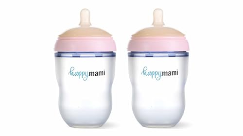 HappyMami, Set 2 Biberons su Misura con Tettarella in Silicone Medico, senza BPA, doppio Sistema Anticolica, Lavabile in Lavastoviglie, adatto a ogni tipo di Allattamento. (Rosa 250 ml)