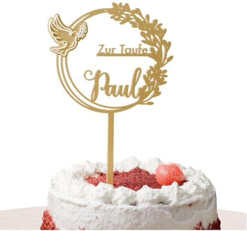 Cake Topper Taufe & Kommunion Personalisiert – Taube, mit Name | Auch für Konfirmation & Firmung · Mit Name und Datum · 17 Farben · Bruchsicher · Steckfuß inklusive