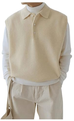 Verdusa Men's Old Money Sweater Vest Cable Knit V Neck Oversized Sleeveless Pullover Top Apricot X-Large