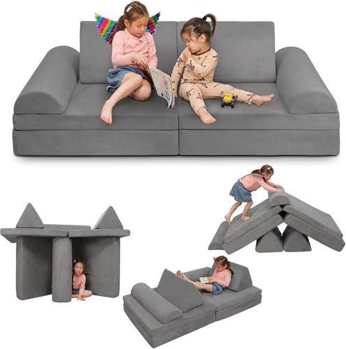 zelesta spielsofa für Kinder - kindersofa - bodensofa - kindercouch - softbausteine - kindersofa ausklappbar - kindersofa mit schlaffunktion - kinderzimmer (Grace of Grey)