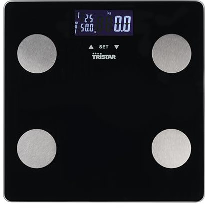 Tristar Bilancia pesapersone, analisi corporea: BMI, grasso corporeo, massa muscolare, acqua e ossa, fino a 10 profili utente, max. 150 kg, vetro di sicurezza 30x30 cm, WG-2442