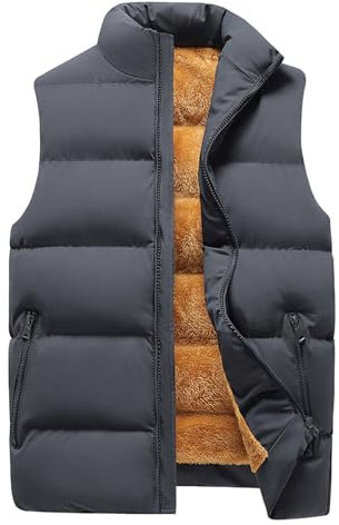 SRZYMJ Weste Herren Dunkelgrau Herren Weste Winter Warme Steppweste mit Stehkragen Ärmellose Jacke Saum mit Kordelzug Strickweste Herren Ärmellos Sweatweste Herren Reitweste Herren XL