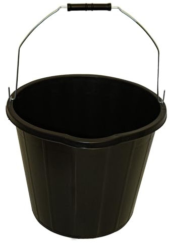 KMJ 1 Pack 14L- 3 Gallon Heavy Duty Black Builders' Bucket, Sturdy Car Wash Bucket with Handles, Premium Black Plastic Water Buckets for Cleaning, Construction Work, Animal Feeding, Gardening etc.