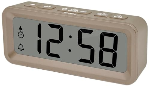 Technoline WT175 Mini-Wecker/Traveler-Wecker mit Temperatur und Luftfeuchte, Datum, Timer, Countdown Wochentagalarm, Wochenendalarm oder 7 Tage Alarm, magnetisches Gehäuse, Gehäuse in der Farbe Gold