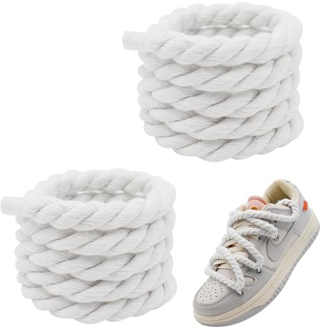 QZKJQDD Lacets épais, lacets ronds pour Rope Laces Air Force 1, lacets de rechange 8 mm (120 cm), lacets résistants à la déchirure, lacets épais, cordon en coton (blanc), Blanc., Taille unique
