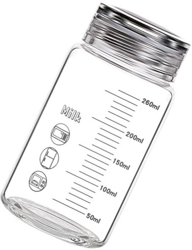 PRETYZOOM Vaso de Vidrio con Escala 260 Ml, Botella de Agua Portátil de Boca Ancha, Vidrio Transparente Resistente, para Leche y Bebidas Frías, para Estudiantes y Uso Diario, Taza Práctica para Viaje