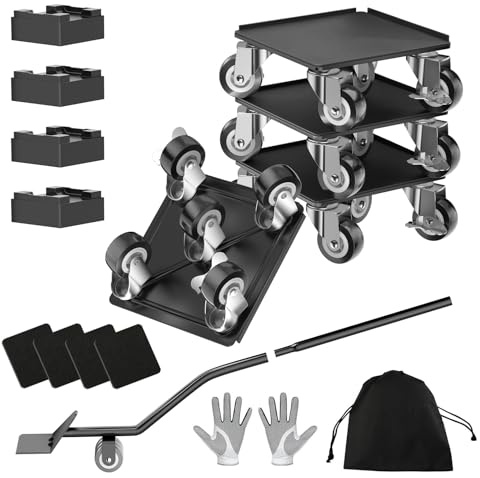 LOYAL TIGER Heavy Duty 1500LBS Furniture Dolly & Movers with 5X 360° Wheels - Carbon Steel Panel & Non-Slip Casters, Includes Lifter Jacks, Gliders for Sofa, Refrigerator (5.4 Inch, Black)