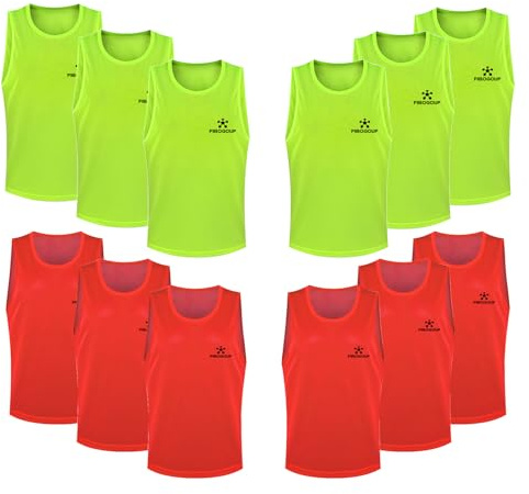 FIBOGOUP Fußball Trainingsweste,Fussball Leibchen Kinder Erwachsene,Fussballtraining Zubehör,Westen fürs Teamtraining(Rot+Grün L)