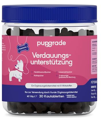 PupGrade Verdauungsunterstützung für Hunde – Ergänzungsfuttermittel mit 8 Wirkstoffen – Magen-Darm, Durchfall, Darm- & Immununterstützung – Kürbis, Heidelbeere, Leinöl – 30 Weiche Kausnacks