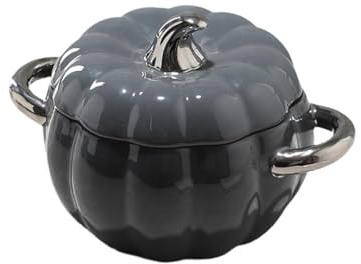 Cocotte Keramik-Eintopf mit Deckel und Doppelgriff, multifunktionaler Kürbis-Küchentopf, Suppenschüssel, Suppentopf, Küchenutensilien FüR Herdarten(Dark Gray)