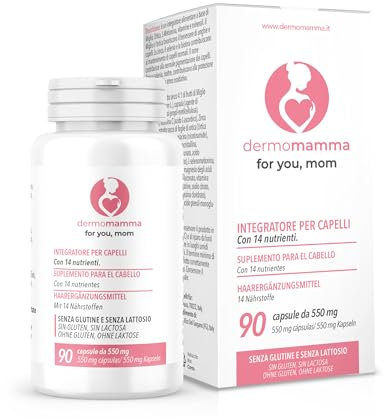 DERMOMAMMA Biotina Per Capelli Sani e Forti 90 capsule/3mesi - Anticaduta, Stimola la Crescita - Con 14 Nutrienti Essenziali: Metionina, 4 Minerali, 7 Vitamine, Miglio, Ortica Vegan Made in Italy