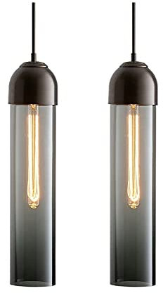 MMRTDJDR Lampada del soffitto 1 Coppia di Isola da Cucina Isola sospesa lampadario cilindrico Luce a soffitto - Apparecchio di Illuminazione del Paralume in Vetro - T300 E14 Lampads Bulbo Flauto