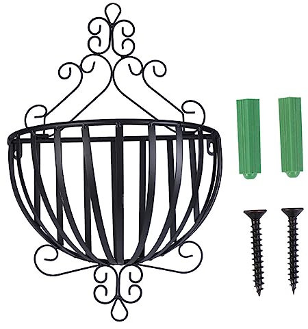 BESTonZON Portavasi Da Parete in Ferro Europeo Semicircolare Nero, Mensola Per Vasi Di Fiori Per Balcone e Giardino, Supporto Resistente Design Drenante e Facile Da Pulire