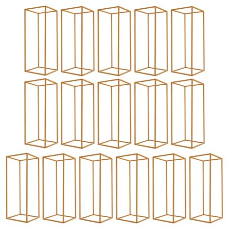 16Pcs Wedding Flower Centerpiece,Centerpieces for Table Wedding,Flower Stand for Wedding,Gold Vase Metal Column Stand,Rectangular Geometric Flower Rack for Party Decoration (Gold,23.6in,16PCS)