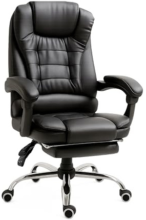 RMF Ergonomisk professionell fällbar kontorsstol, bekväm och avkopplande skrivbordsstol med fotstöd - relaxfåtölj med svängbara hjul, justerbar höjd svart