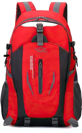 AONEGOLD Wanderrucksack 40L Herre Damen Leicht Trekkingrucksack Wasserdicht Wandern Rucksack mit Reflexstreifen Multifunktions Reiserucksack Outdoor Sportrucksack (Rot)