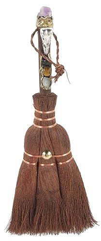 SHINEOFI Colgantes de Cristal Escoba de Altar Wiccan Decoracion Colgante de Halloween para Amuletos de Bruja Escoba de Cristal Wiccan Hecha Mano