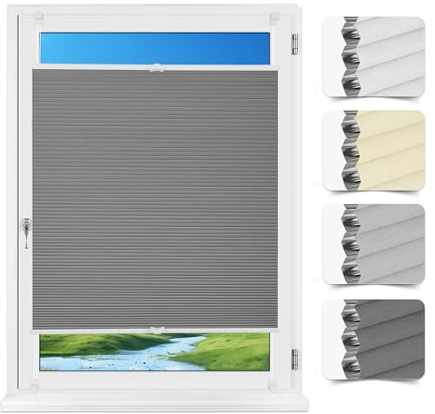 Allesin Plissee Verdunklung Klemmfix Wabenplissee ohne Bohren Grau 80x200cm(BxH) Verdunklungsplissee für Fenster & Tür, 100% Blickdicht, Sicht- & Schallschutz, Wärmeisolierung Thermoplissee