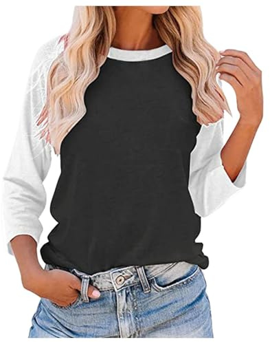 Femmes Manches Longues Col Rond Haut Couleur Unie Assortie Mode Manches Raglan Casual T-shirt Gants Pliants Enfants, Noir , S