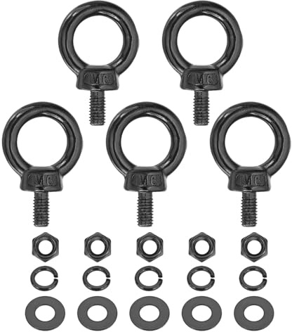 PATIKIL Bullone Ad Anello Con Spalla M6x12mm, 5Pezzi 304 Acciaio Inossidabile Anello Di Sollevamento Filettato Con Dado Esagonale/Dado Di Blocco/Rondella Piatta, Nero