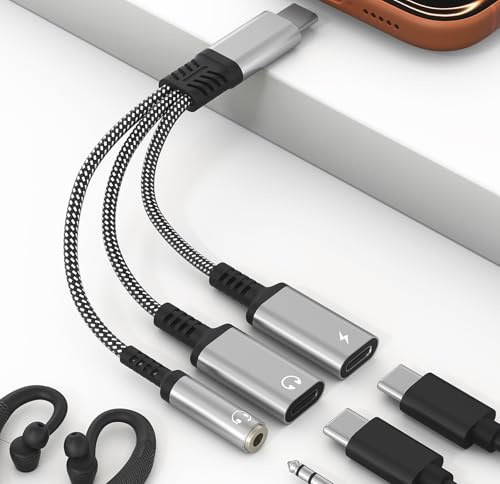 USB C Kopfhörer Adapter und Laden Dongle - 3 in 1 USBC zu Schnellladung Aux Audio Type-C Audio für iPhone 17 16 15 Plus Pro Max, iPad Pro Air Mini, Samsung S25 S24 S23 S22 S21 S20 Ultra, Google usw