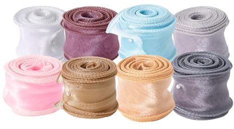 8 rollos de cinta organza brillante en 8 colores, 4cm x 9m, chiffon glitter, cinta transparente para envoltura de regalos, decoración de bodas, ramos de flores, DIY, manualidades, decoración