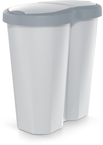Prosperplast Keden Compacta R Duo 40 L Cubo de Basura de Plástico con Marco, Dos Tapas Independientes, Separación Higiénica de Residuos, para Oficina o Hogar (gris/ceniza)