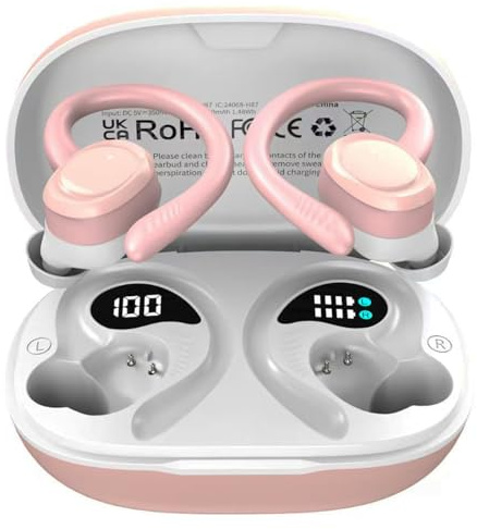 Hupoaf Cuffie Bluetooth, Auricolari Bluetooth 5.4, IP7 Impermeabili Cuffie Wireless Sport, Rosa