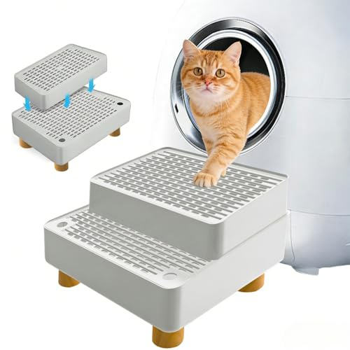 eupdd Escalera De 2 Niveles para Arenero De Gato con Filtro Integrado, Rampa Antideslizante Compatible con Bandeja Sanitaria Automática Autolimpiable, Ideal para Gatitos Y Gatos Mayores, 1 Unidad