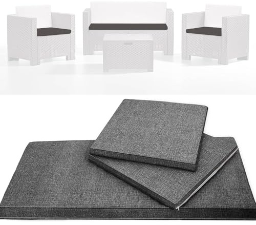 HAND Tris di Cuscini da Esterno Sfoderabili per Poltrone e Divanetto, Cuscini Esterno Giardino Set da 3 PZ, per Poltrona, Salotto, SALOTTINO, Rattan/MIDOLLINO in Cotone, Made in Italy (Antracite)