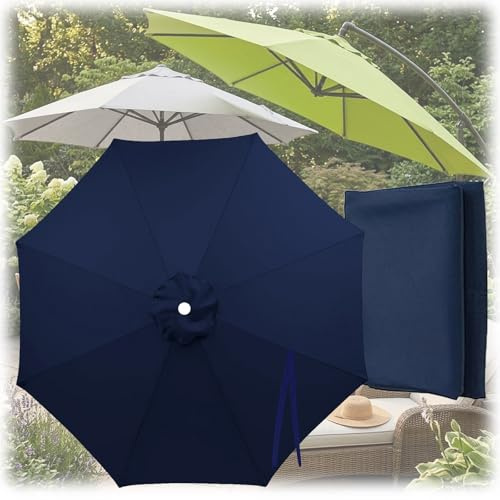 Copertura Impermeabile Telo di Ricambio per Ombrellone da Giardino 2m 2.7m 3m 6/8 Stecche Durevole Anti-UV Baldacchino per Piscina Terrazza Esterno e Cortile(Navy blue,2.8m/9.2ft-8ribs)