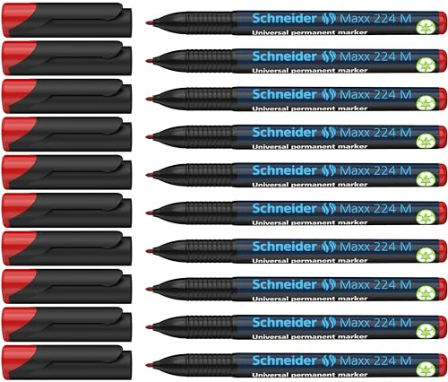 Schneider Maxx 224 M Universal-Marker (permanent, Cap-Off-Ink, nachfüllbar, 1,0 mm) 10er Packung rot