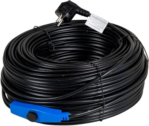 horizont Câble chauffant antigel avec thermostat 48 m, idéal pour conduite d'eau ou comme chauffage des plantes, chauffage de gouttière étanche, chauffage de gouttière, chauffage d'accompagnement de