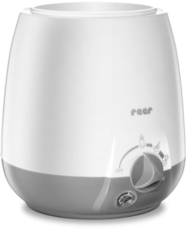 reer Simply Hot Flaschenwärmer Baby, für Fläschchen und Gläschen, Weiß/Grau | Stufenlose Thermostatregelung, Warmhaltefunktion, Kontrollleuchte und Wasserbad für Behälter bis 70 mm, einfach bedienbar
