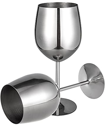 IMEEA® Red Wine Goblets Brushed Stainless Steel Champagne Cup 325ml/11oz Set of 2 (Silver)