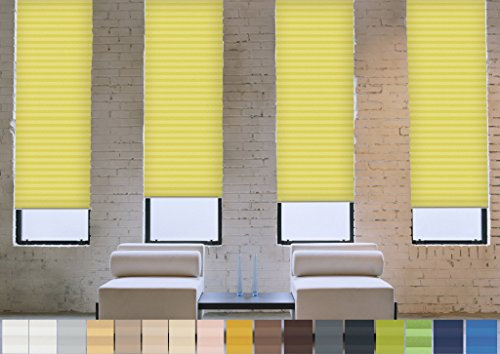 Sun World Verdunklungs- Plissee nach Maß (Blackout, 100% Abdunkelnd), deutsche Wertarbeit, alle Größen in vielen Farben verfügbar (Farbe: Gelb, Höhe: 20-80cm, Breite: 20-50cm)