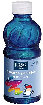 Lefranc Bourgeois 188391 Kinder Glitterfarbe - Glittergel auf Temperabasis, abwaschbar, Plakatfarbe in 250ml Flasche - Helblau