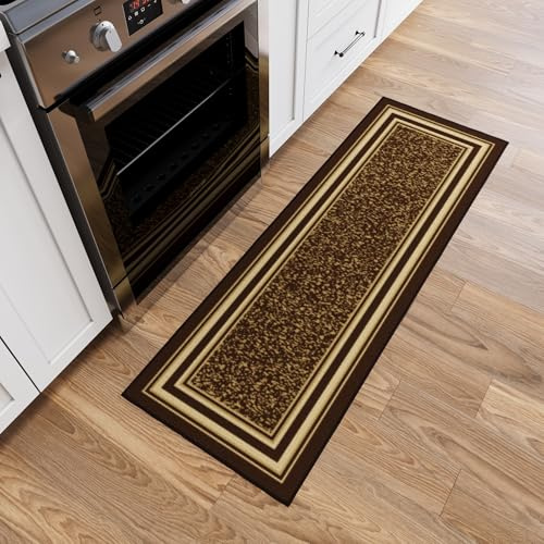 Ottomanson Tapis de couloir collection Ottohome dos en caoutchouc avec bordure style contemporain 50 cm x 150 cm marron