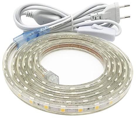230V LED Streifen, Hell 2M Led Strip, IP65 Wasserdicht LED Lichtleiste, 60 LEDs/m Led Leiste mit Schalter Selbstklebend Lichtband Beleuchtung für Küche, Schrank,Regale, TV Beleuchtung, 3000K, Warmweiß