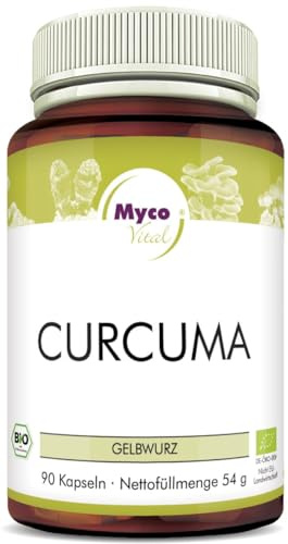 MycoVital Bio Kurkuma mit Bio Pfeffer Kapseln 90 Stück je 600 mg - 100% Vegan & Ohne Zusätze