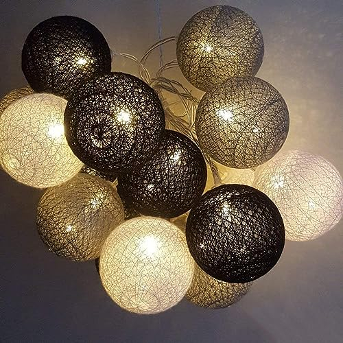 Ciskotu Ghirlanda Luminosa Cameretta, 3,8M 20 Sfere Cotone LED Catena Luminosa Interno Con spina, per Decorazione Della Luce Notturna Interna, Come Natale, Matrimonio, Festa, Stanza