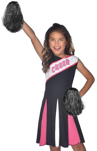 amscan 9910522 Kinder-Mädchen-Cheerleader-Kostüm in Schwarz/Rosa Größe 6-8 Jahre