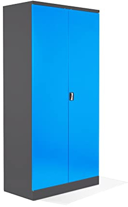 Schrank & Stuhl XL Werkzeugschrank – Werkstattschrank mit 4 höhenverstellbaren Fachböden, Stahlschrank für Werkzeuge, 195 x 92 x 50 cm (H x B x T), Anthrazit/Lichtblau