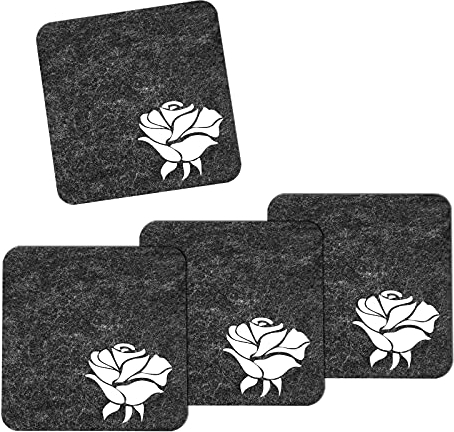 4er Set Filz Untersetzer Motiv Rosenblüte Filzuntersetzer für Gläser, Tassen Baruntersetzer Glasuntersetzer (Weiß)