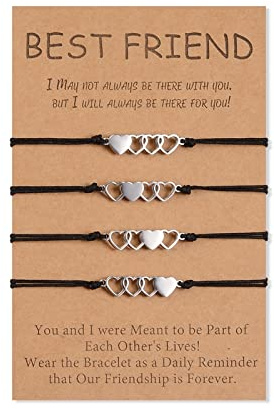 CheersLife 4 Bester Freund Armbänder Satz Freundschaft Wunsch Armband Passende Distanz Herz Armband Geschenke für Frauen Mädchen Teen Männer Schwestern
